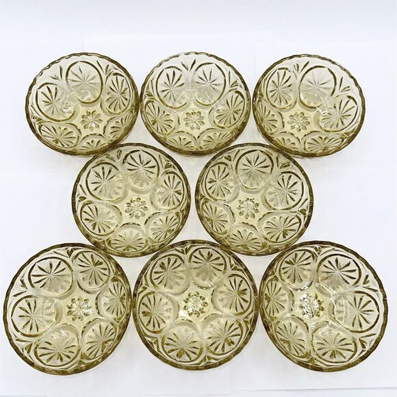 Anchor Hocking Other - 8 VTG Anchor Hocking Medallion Honey Gold Amber Star 4” Salad Dessert Dip Bowls